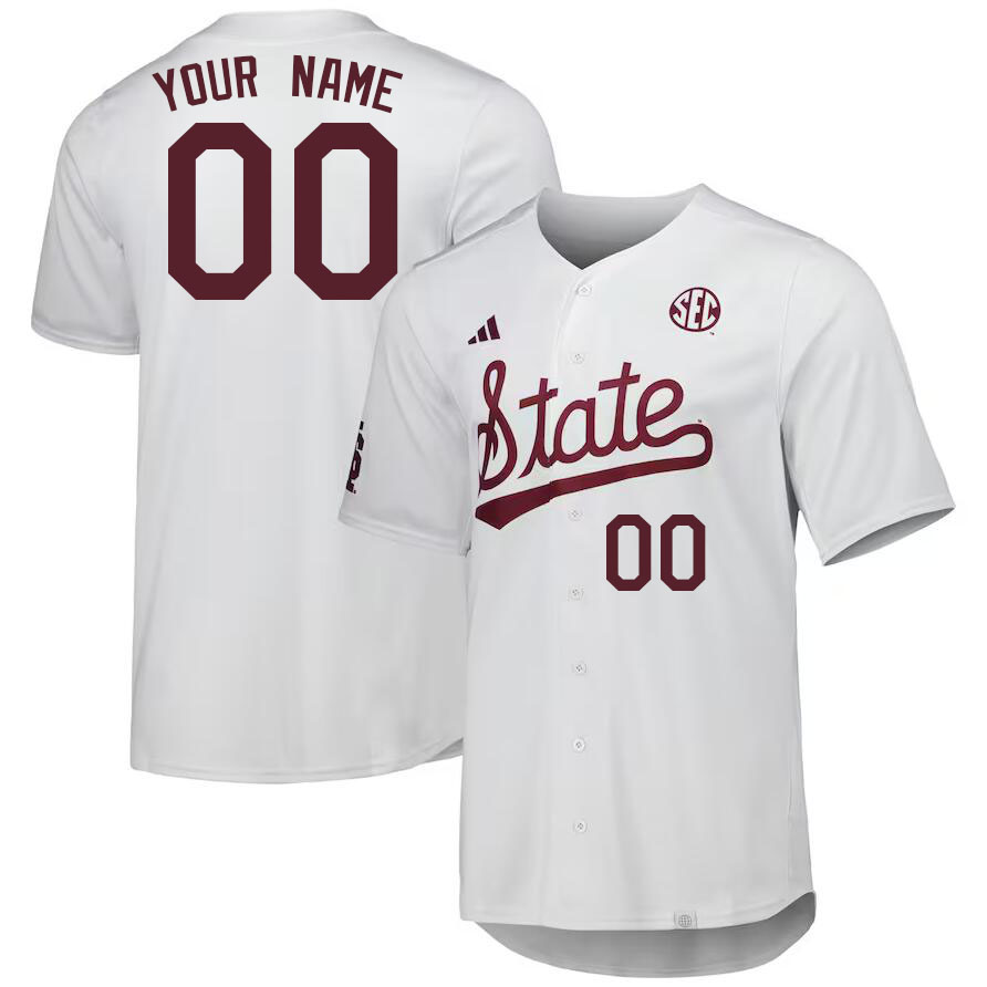 Custom Mississippi State Bulldogs College Name And Number Baseball Jerseys Stitched-White